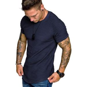 imageCOOFANDY Mens Muscle TShirt Pleated Raglan Sleeve Bodybuilding Gym Tee Short Sleeve Fashion Workout Shirts Hipster ShirtType1  Navy Blue