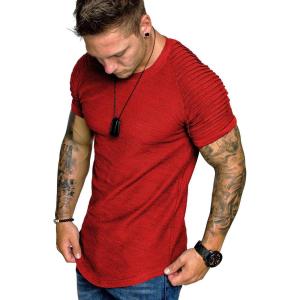 imageCOOFANDY Mens Muscle TShirt Pleated Raglan Sleeve Bodybuilding Gym Tee Short Sleeve Fashion Workout Shirts Hipster ShirtType1  Ponceau