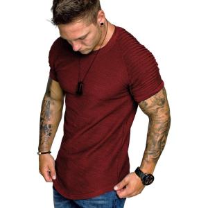 imageCOOFANDY Mens Muscle TShirt Pleated Raglan Sleeve Bodybuilding Gym Tee Short Sleeve Fashion Workout Shirts Hipster ShirtType1  Wine Red