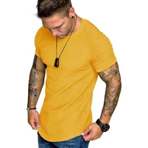 imageCOOFANDY Mens Muscle TShirt Pleated Raglan Sleeve Bodybuilding Gym Tee Short Sleeve Fashion Workout Shirts Hipster ShirtType1  Yellow