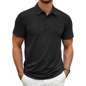 imageCOOFANDY Mens Polo Shirt Golf Quick Dry Performance Short Sleeve Moisture Wicking Athletic Polo Collared Tennis TShirtBlack