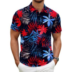 imageCOOFANDY Mens Polo Shirt Golf Quick Dry Performance Short Sleeve Moisture Wicking Athletic Polo Collared Tennis TShirtColorful Tropical Leaves