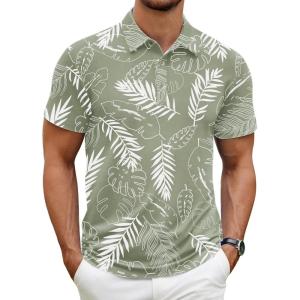 imageCOOFANDY Mens Polo Shirt Golf Quick Dry Performance Short Sleeve Moisture Wicking Athletic Polo Collared Tennis TShirtGreen Palm Leaves