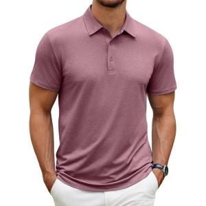 imageCOOFANDY Mens Polo Shirt Golf Quick Dry Performance Short Sleeve Moisture Wicking Athletic Polo Collared Tennis TShirtWine