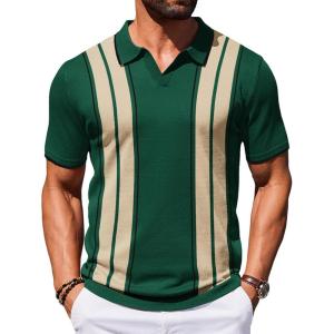 imageCOOFANDY Mens Polo Shirts Short Sleeve Casual Knit Polo Shirt Vintage Golf T Shirts Old Money TopsGreen  Black