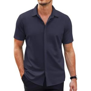 imageCOOFANDY Mens Short Sleeve Wrinkle Free Shirt Casual Button Down Shirt Summer Dress ShirtBlueviolet