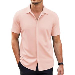 imageCOOFANDY Mens Short Sleeve Wrinkle Free Shirt Casual Button Down Shirt Summer Dress ShirtLight Pink