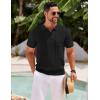 imageCOOFANDY Knit Polo Shirts for Men Short Sleeve Textured Polo Shirt Slim Fit Summer Collared T Shirt with PocketAblack