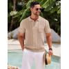 imageCOOFANDY Knit Polo Shirts for Men Short Sleeve Textured Polo Shirt Slim Fit Summer Collared T Shirt with PocketKhaki