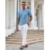 imageCOOFANDY Knit Polo Shirts for Men Short Sleeve Textured Polo Shirt Slim Fit Summer Collared T Shirt with PocketLight Blue