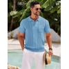 imageCOOFANDY Knit Polo Shirts for Men Short Sleeve Textured Polo Shirt Slim Fit Summer Collared T Shirt with PocketLight Blue