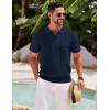 imageCOOFANDY Knit Polo Shirts for Men Short Sleeve Textured Polo Shirt Slim Fit Summer Collared T Shirt with PocketNavy Blue
