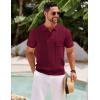 imageCOOFANDY Knit Polo Shirts for Men Short Sleeve Textured Polo Shirt Slim Fit Summer Collared T Shirt with PocketWine Red