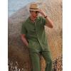 imageCOOFANDY Men 2 Piece Linen Outfit Beach Button Down Shirt Casual Loose Pant SetsArmy Green