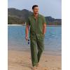 imageCOOFANDY Men 2 Piece Linen Outfit Beach Button Down Shirt Casual Loose Pant SetsArmy Green