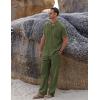 imageCOOFANDY Men 2 Piece Linen Outfit Beach Button Down Shirt Casual Loose Pant SetsArmy Green
