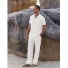 imageCOOFANDY Men 2 Piece Linen Outfit Beach Button Down Shirt Casual Loose Pant SetsAwhite