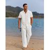 imageCOOFANDY Men 2 Piece Linen Outfit Beach Button Down Shirt Casual Loose Pant SetsAwhite