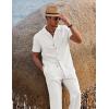 imageCOOFANDY Men 2 Piece Linen Outfit Beach Button Down Shirt Casual Loose Pant SetsAwhite