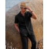 imageCOOFANDY Men 2 Piece Linen Outfit Beach Button Down Shirt Casual Loose Pant SetsBlack