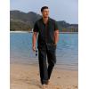 imageCOOFANDY Men 2 Piece Linen Outfit Beach Button Down Shirt Casual Loose Pant SetsBlack
