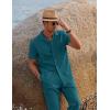 imageCOOFANDY Men 2 Piece Linen Outfit Beach Button Down Shirt Casual Loose Pant SetsBlue Green