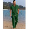 imageCOOFANDY Men 2 Piece Linen Outfit Beach Button Down Shirt Casual Loose Pant SetsBright Green