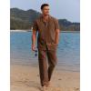 imageCOOFANDY Men 2 Piece Linen Outfit Beach Button Down Shirt Casual Loose Pant SetsBrown