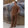 imageCOOFANDY Men 2 Piece Linen Outfit Beach Button Down Shirt Casual Loose Pant SetsBrown