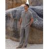 imageCOOFANDY Men 2 Piece Linen Outfit Beach Button Down Shirt Casual Loose Pant SetsGrey