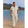 imageCOOFANDY Men 2 Piece Linen Outfit Beach Button Down Shirt Casual Loose Pant SetsKhaki