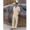 imageCOOFANDY Men 2 Piece Linen Outfit Beach Button Down Shirt Casual Loose Pant SetsKhaki