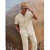 imageCOOFANDY Men 2 Piece Linen Outfit Beach Button Down Shirt Casual Loose Pant SetsKhaki