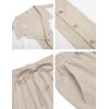 imageCOOFANDY Men 2 Piece Linen Outfit Beach Button Down Shirt Casual Loose Pant SetsKhaki Patchwork White ShirtKhaki Pants