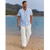 imageCOOFANDY Men 2 Piece Linen Outfit Beach Button Down Shirt Casual Loose Pant SetsLight Blue ShirtWhite Pants