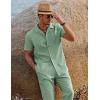 imageCOOFANDY Men 2 Piece Linen Outfit Beach Button Down Shirt Casual Loose Pant SetsLight Green