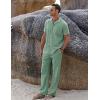 imageCOOFANDY Men 2 Piece Linen Outfit Beach Button Down Shirt Casual Loose Pant SetsLight Green