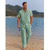 imageCOOFANDY Men 2 Piece Linen Outfit Beach Button Down Shirt Casual Loose Pant SetsLight Green