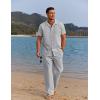 imageCOOFANDY Men 2 Piece Linen Outfit Beach Button Down Shirt Casual Loose Pant SetsLight Grey