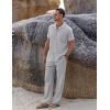 imageCOOFANDY Men 2 Piece Linen Outfit Beach Button Down Shirt Casual Loose Pant SetsLight Grey