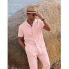 imageCOOFANDY Men 2 Piece Linen Outfit Beach Button Down Shirt Casual Loose Pant SetsLight Pink