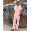 imageCOOFANDY Men 2 Piece Linen Outfit Beach Button Down Shirt Casual Loose Pant SetsLight Pink