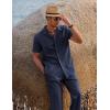 imageCOOFANDY Men 2 Piece Linen Outfit Beach Button Down Shirt Casual Loose Pant SetsNavy Blue