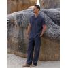 imageCOOFANDY Men 2 Piece Linen Outfit Beach Button Down Shirt Casual Loose Pant SetsNavy Blue