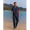 imageCOOFANDY Men 2 Piece Linen Outfit Beach Button Down Shirt Casual Loose Pant SetsNavy Blue