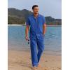 imageCOOFANDY Men 2 Piece Linen Outfit Beach Button Down Shirt Casual Loose Pant SetsRoyal Blue