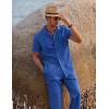 imageCOOFANDY Men 2 Piece Linen Outfit Beach Button Down Shirt Casual Loose Pant SetsRoyal Blue