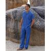 imageCOOFANDY Men 2 Piece Linen Outfit Beach Button Down Shirt Casual Loose Pant SetsRoyal Blue