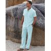 imageCOOFANDY Men 2 Piece Linen Outfit Beach Button Down Shirt Casual Loose Pant SetsSky Blue