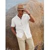 imageCOOFANDY Men 2 Piece Linen Outfit Beach Button Down Shirt Casual Loose Pant SetsWhite ShirtKhaki Pants